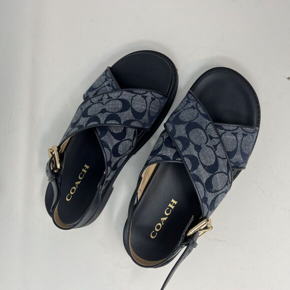 EUC Coach Fraser Chambray Signature Jacquard Sandal size US 8 MIDNIGHT NAVY - Picture 3 of 9